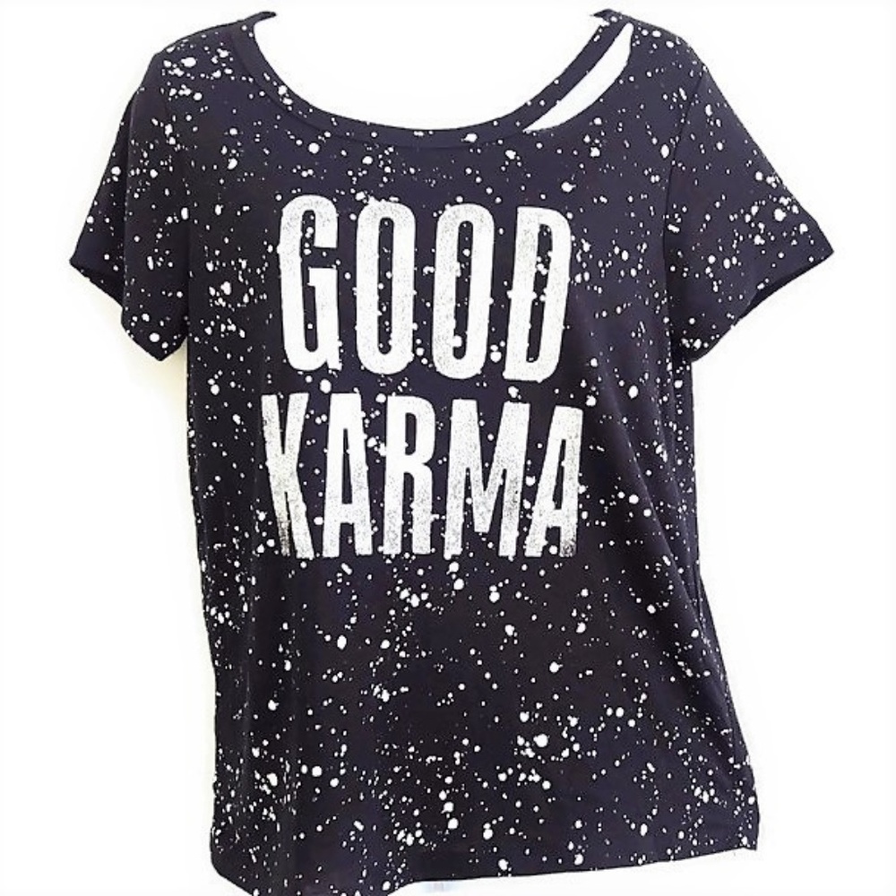 Graphic Tee Good Karma Black Splattered Paint Short Sleeve M